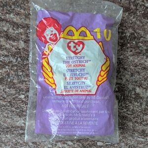 Ty Stretchy the Ostrich Toy in Purple Packaging